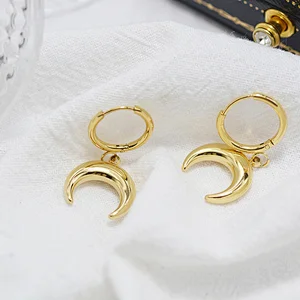 Fashion Metal Moon Hoop Earrings Steel Earrings Wholesale