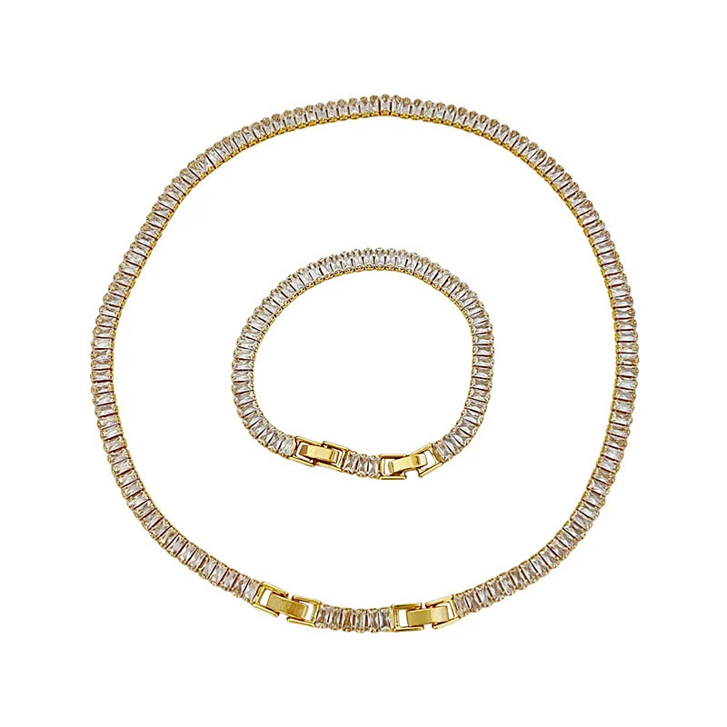 Zircon Chain Necklace Bracelet Simple OT Buckle Chocker Set