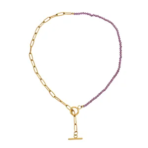 Simple OT Buckle Beaded Necklace Stainless Steel Chain Necklace