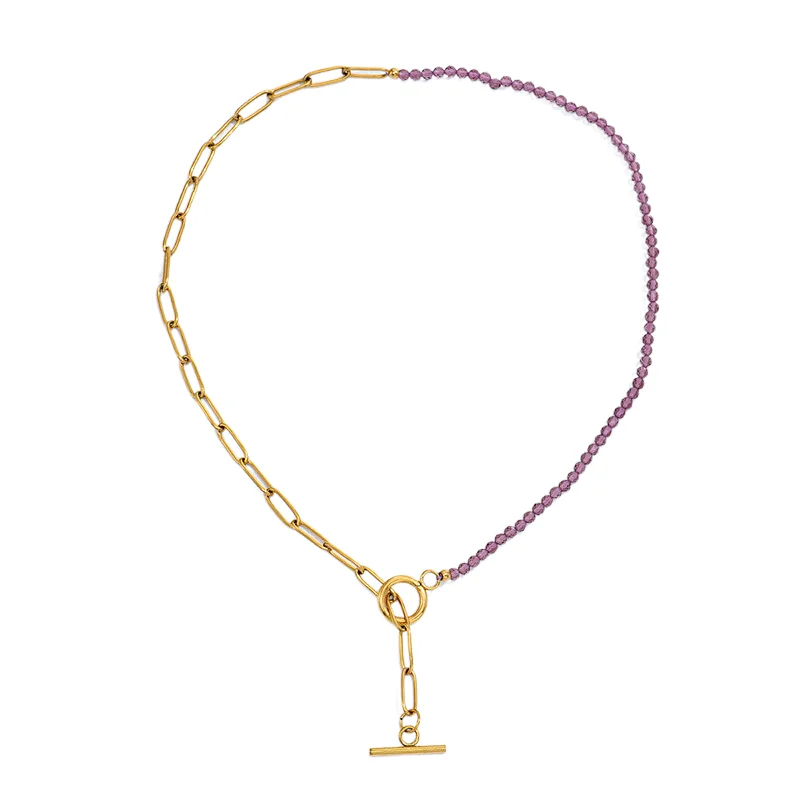 Simple OT Buckle Beaded Necklace Stainless Steel Chain Necklace
