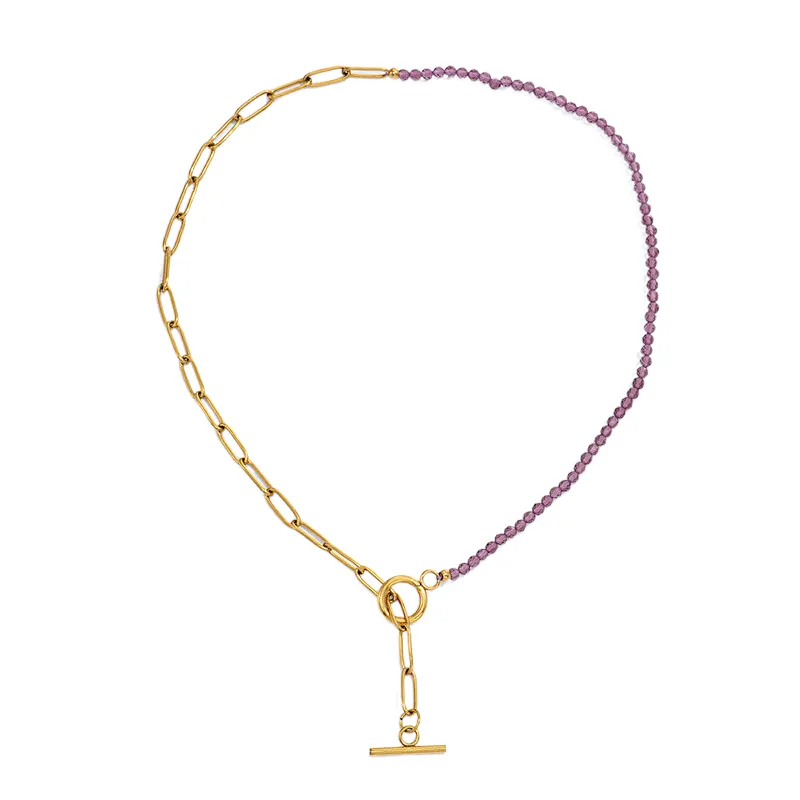 Simple OT Buckle Beaded Necklace Stainless Steel Chain Necklace