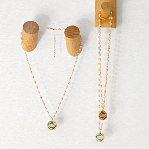 Zirconia Evil Eye Pendant Copper Necklace With Pearl Chain