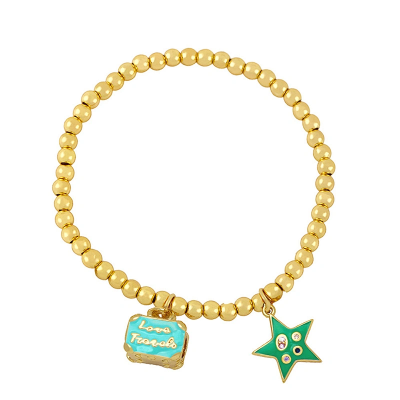 Little Bag Starfish Enamel Gold Plated Copper Beads Bracelet