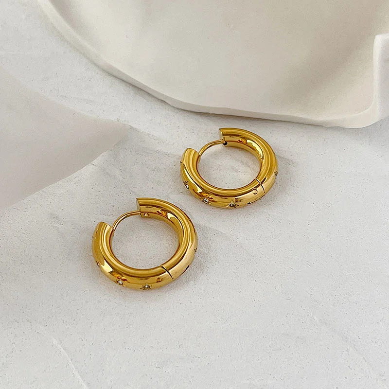 Cute Small Hoop Earrings Stainless Steel Zircon Earrings
