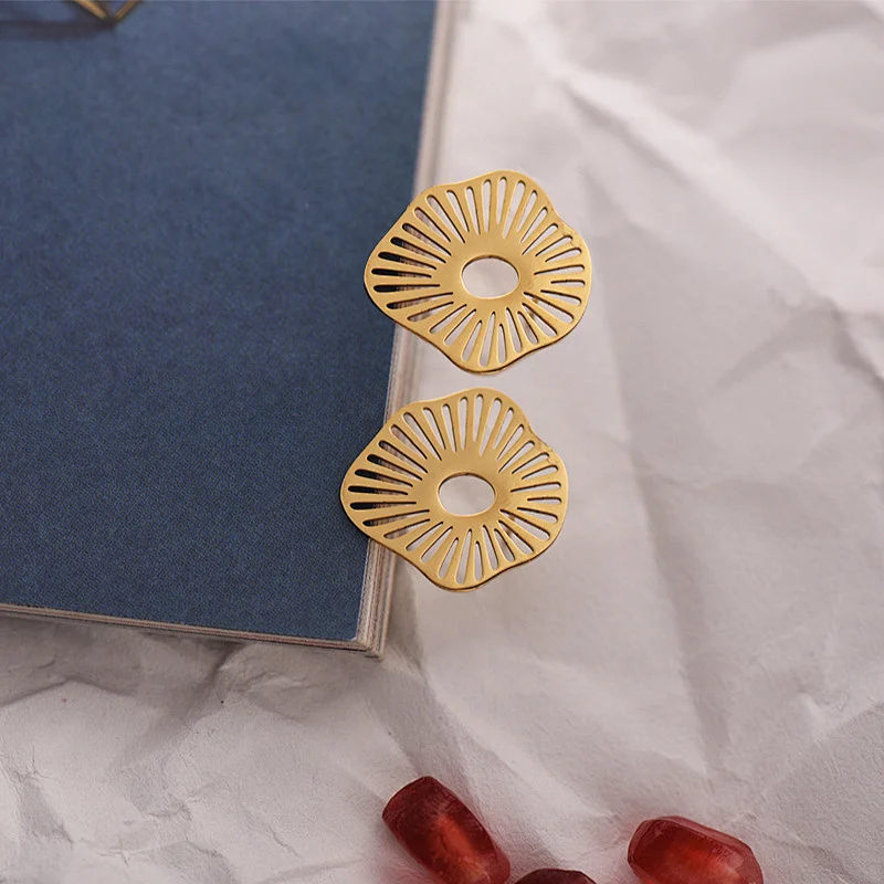 Simple Design Golden Hollow Earrings Nickel Free Stainless Steel