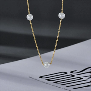Minimalist Pearl Gold Color Chain Necklace Women Gift
