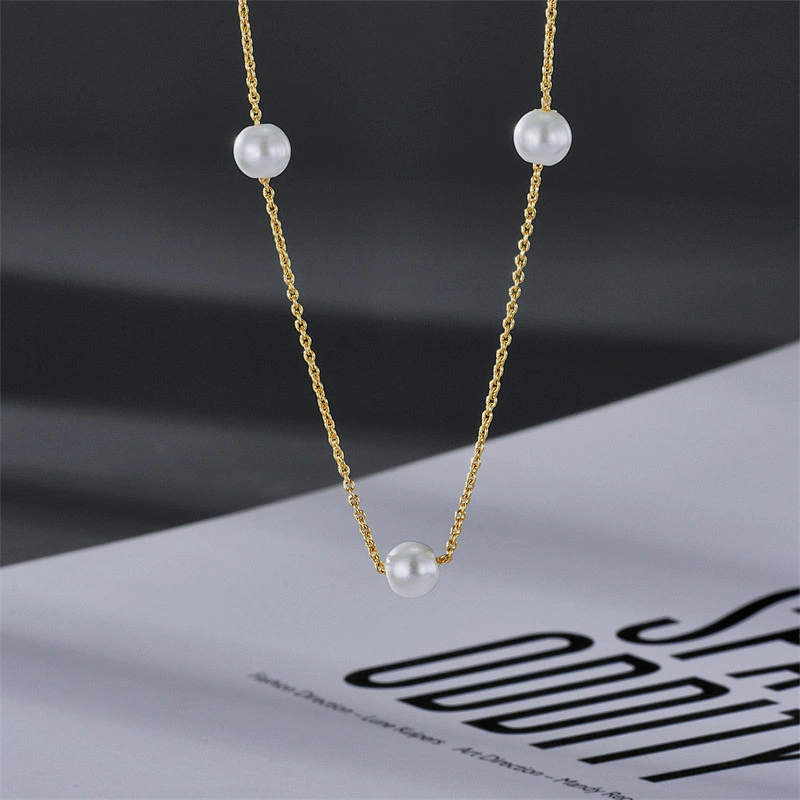 Minimalist Pearl Gold Color Chain Necklace Women Gift