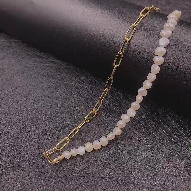 Copper Plated 14K Chain Necklace Pearl Chain Choker Necklace