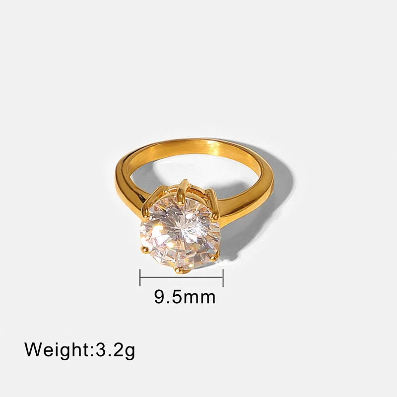 Vintage Gold Plated Stainless Steel Oval Zircon Ring