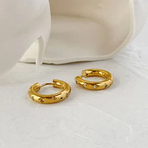 Cute Small Hoop Earrings Stainless Steel Zircon Earrings