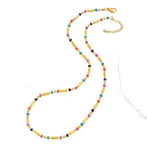 Simple Stainless Steel Colorful Beads Necklace