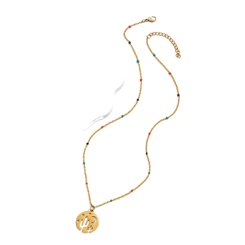 Fashion Colorful Bead Necklace Star Hollow Pendant Necklace