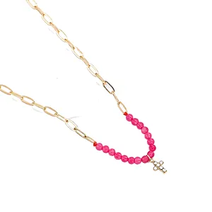 Fashion Colorful Beads Necklace Small Cross Pendant Necklace