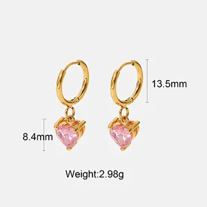 Pink Heart Earrings Cubic Zirconia Drop Earrings Wholesale