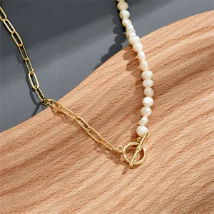 Fashion Pearl OT Buckle Oval Necklace Female Clavicle Chain