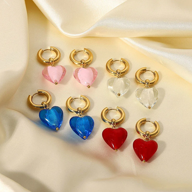 Retro Fashion Gold Hoop Earrings New Heart Stud Earrings