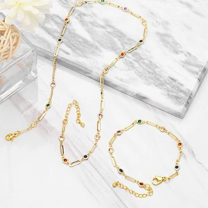 Necklace Bracelet Jewlry Set Colorful Zirconia Brass Jewelry