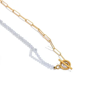 Simple OT Buckle Beaded Necklace Stainless Steel Chain Necklace
