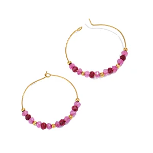 Simple Beaded Colorful Stud Earrings Steel Hoop Earrings