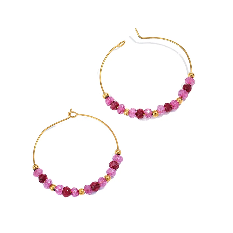 Simple Beaded Colorful Stud Earrings Steel Hoop Earrings