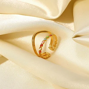 Gold Enamel Multicolored Oil Drip Open Ring