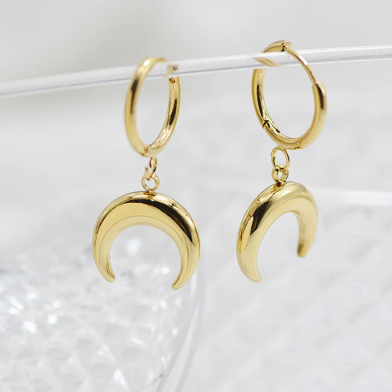 Fashion Metal Moon Hoop Earrings Steel Earrings Wholesale