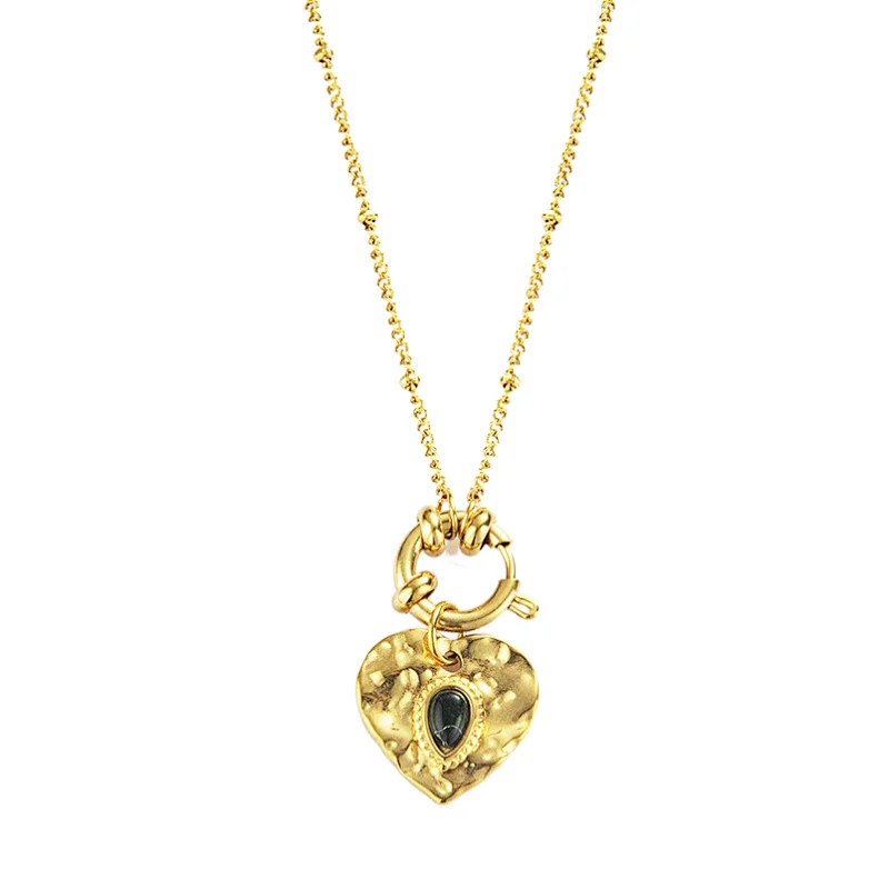 Chain Necklace Of Stainless Steel Embossed Heart Pendant
