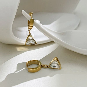 18K Gold Triangle Earrings Zircon Pendant Hoop Earrings Women