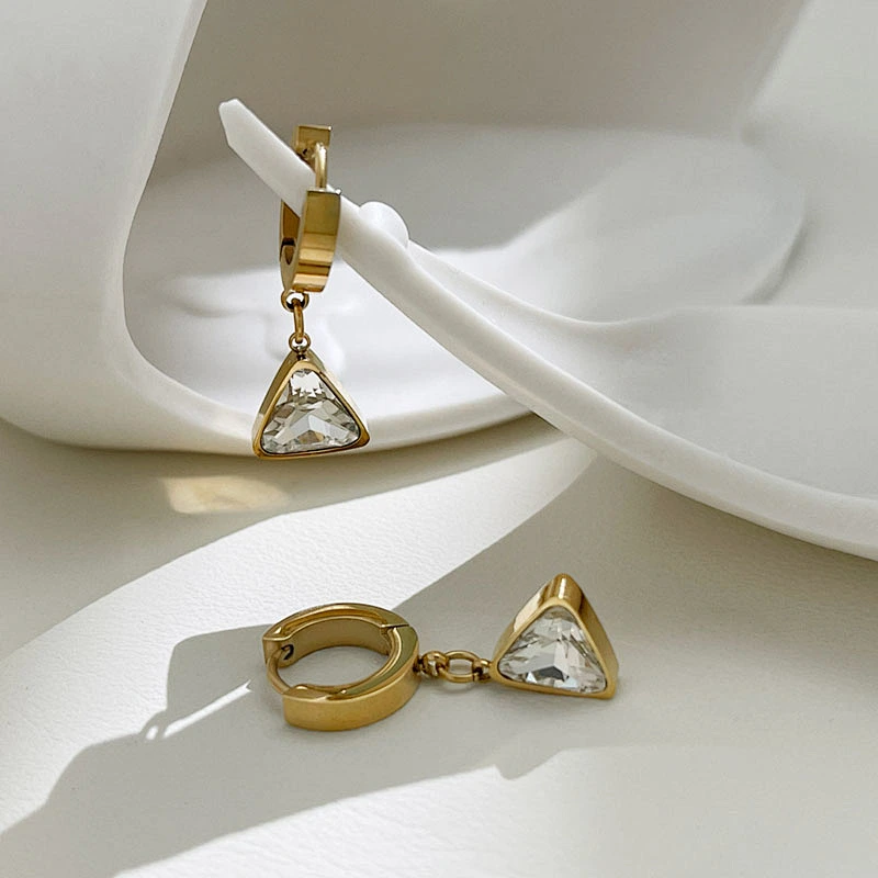 18K Gold Triangle Earrings Zircon Pendant Hoop Earrings Women