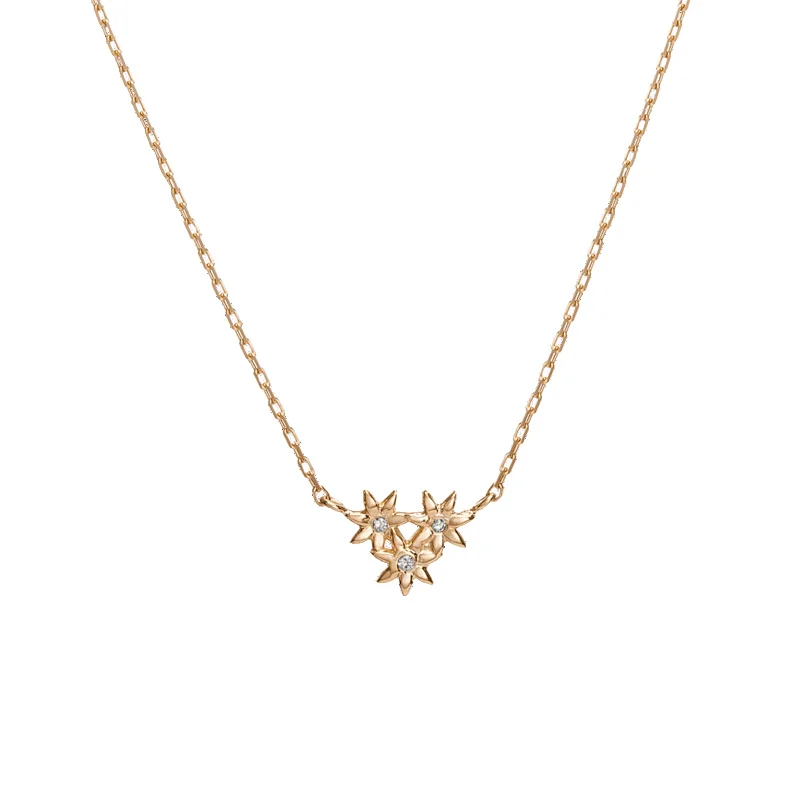 Flower Necklace Mini Pendant Zirconia Gold Plated Necklace