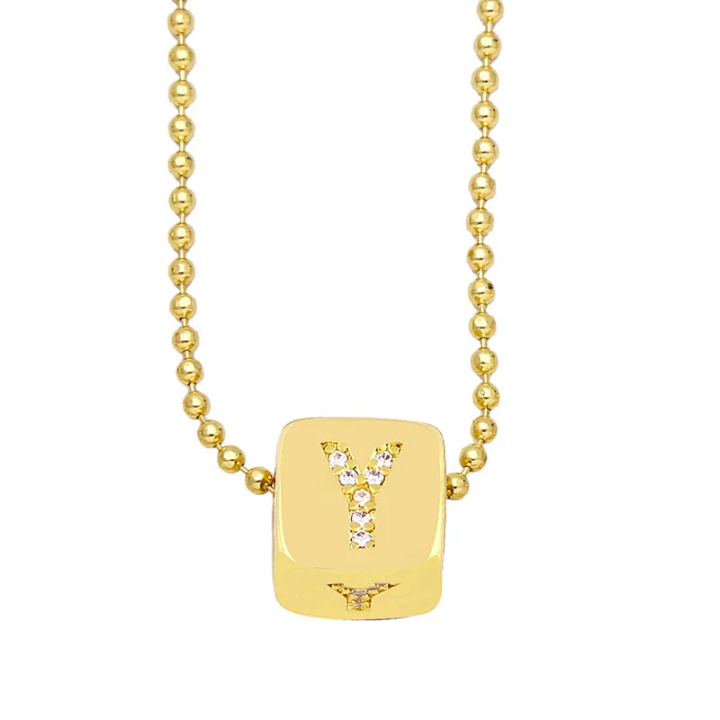 Geometric Gold Plated Zirconia Letters Pendant Necklace