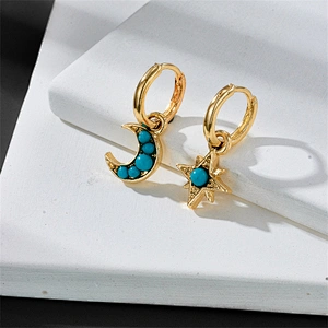 Brass Moon Shade Earring Turquoise Laided Jewelry