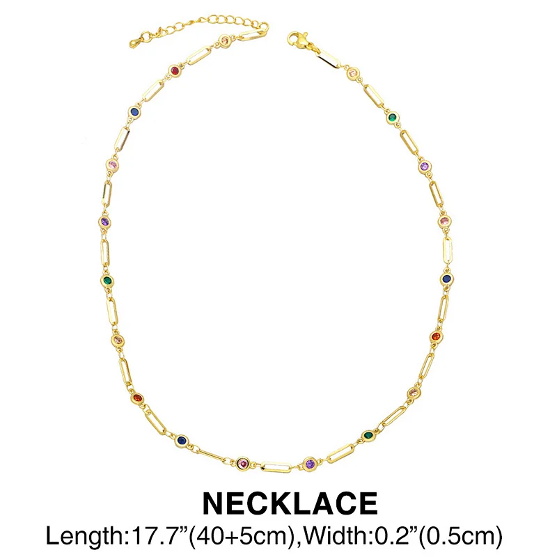 Necklace Bracelet Jewlry Set Colorful Zirconia Brass Jewelry