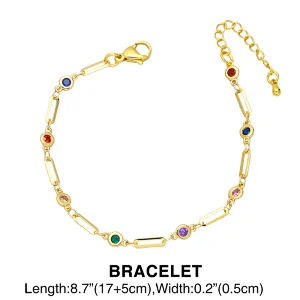 Necklace Bracelet Jewlry Set Colorful Zirconia Brass Jewelry