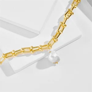 Fashion Freshwater Pearls Gold Plated Chain Necklace