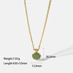 Vintage Jade Pendant Steel Necklace Clavicle Chain Ladies
