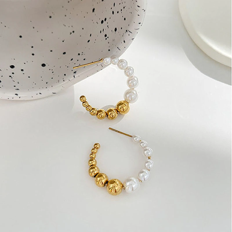 New Trend C-shaped Earrings Simple Freshwater Pearl Earrings