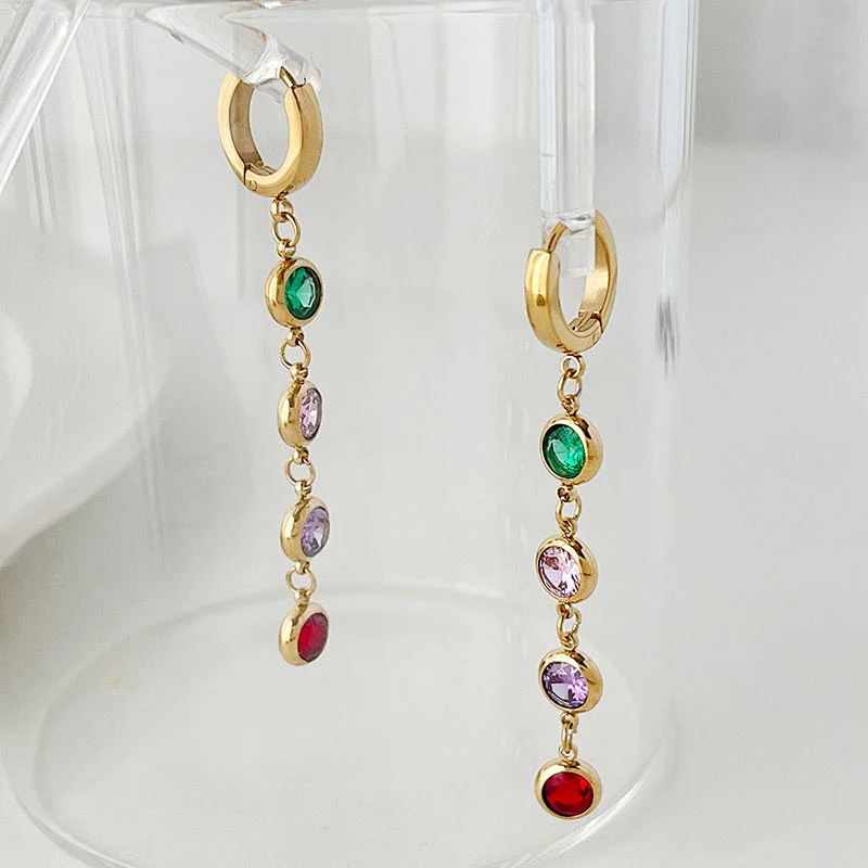 Women's Long Tassel Earrings Colorful Zircon Earrings