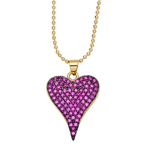 Heart Shaped Pendant Brass Necklace Micro Setting Jewelry