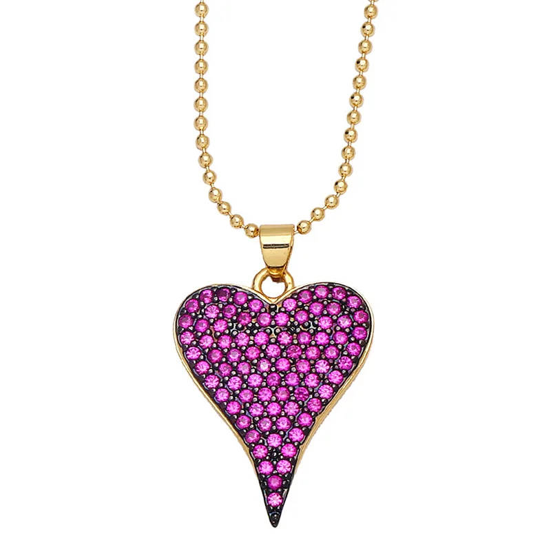 Heart Shaped Pendant Brass Necklace Micro Setting Jewelry