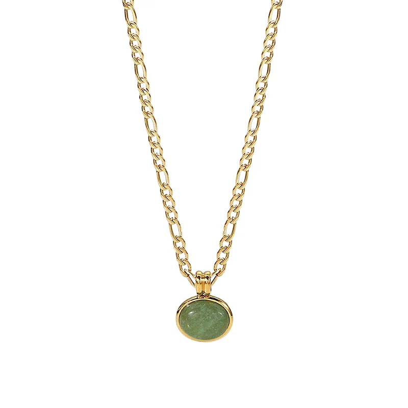 Vintage Jade Pendant Steel Necklace Clavicle Chain Ladies