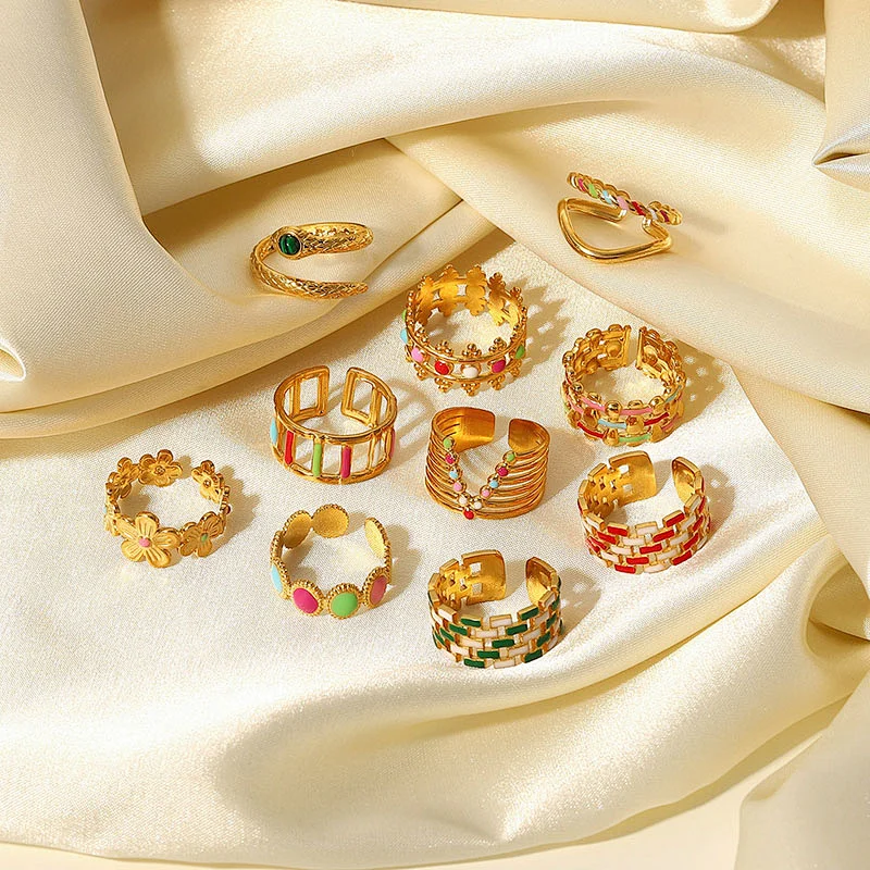 New Stainless Steel Rings Women Fashion Colorful Rings Ring Set