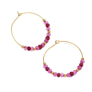 Simple Beaded Colorful Stud Earrings Steel Hoop Earrings