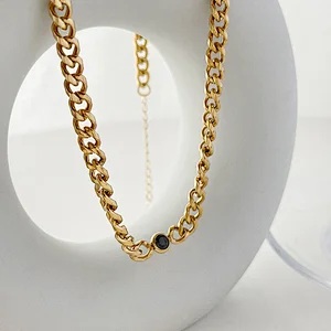 Gold Chain Zircon Titanium Steel Necklace Simple Bracelet Women Set