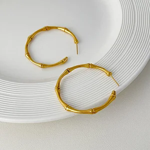 Stainless Steel Gold Plated Simple Large Hoop Earrings