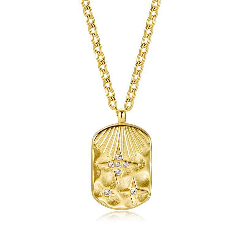 Stainless Steel Square Necklace Zircon Necklace