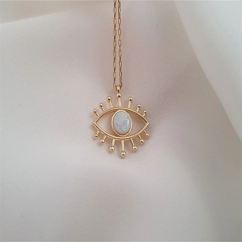 Trendy Gold Color Chain Evil Eye Opal Pendant Women Necklace