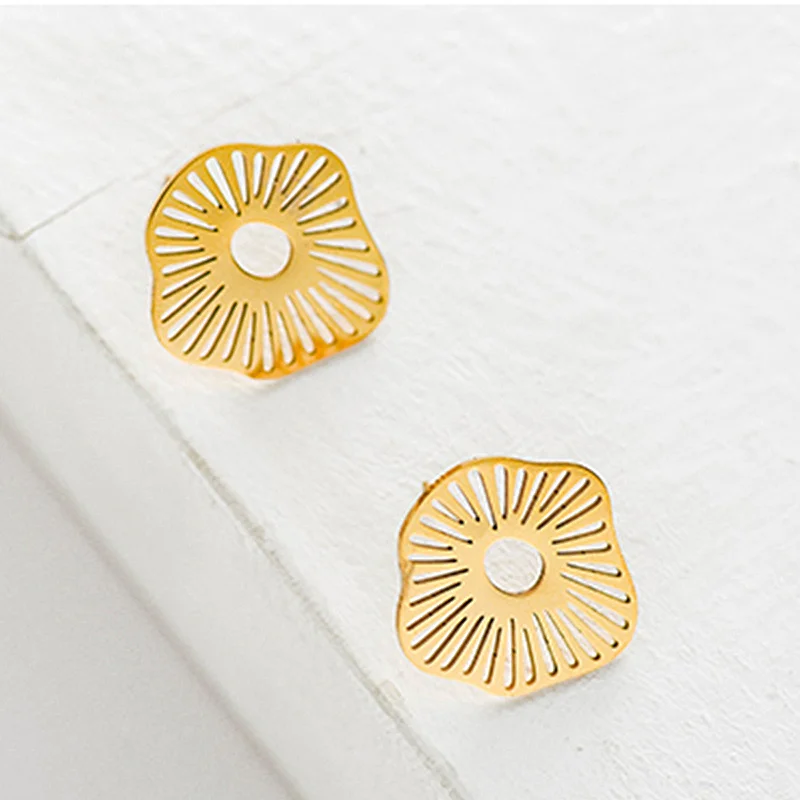 Simple Design Golden Hollow Earrings Nickel Free Stainless Steel