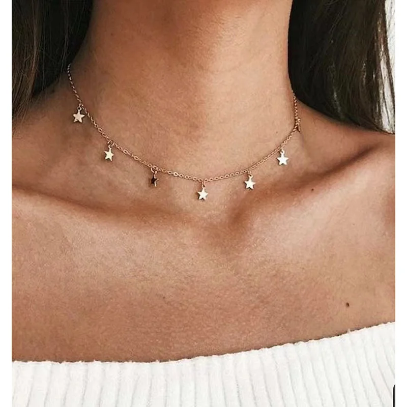 Star Pendant Titanium Steel Chain Choker Necklace