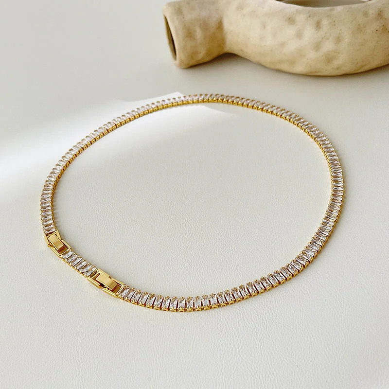 Zircon Chain Necklace Bracelet Simple OT Buckle Chocker Set